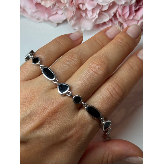 925 STERLING SILVER BLACK ENAMEL BRACELET LENGTH 7.5 in