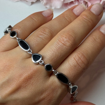 925 Sterling Silver Black Enamel Bracelet Length 7.5 in