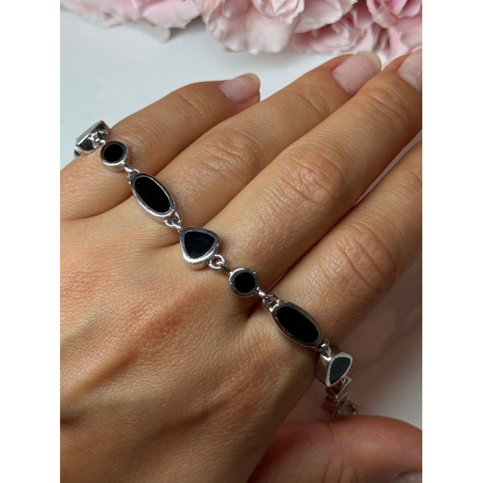 925 STERLING SILVER BLACK ENAMEL BRACELET LENGTH 7.5 in