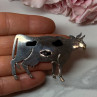 925 Sterling Silver Cow Brooch Length 2.5 In