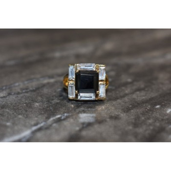 925 Sterling Silver Gold Plated Jewelry Glass & CZ Ring Size 6.5