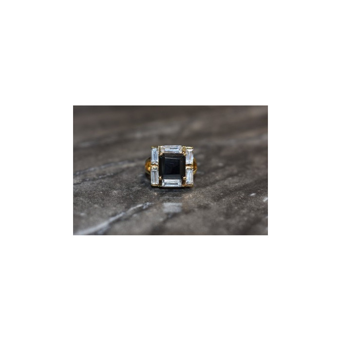 925 Sterling Silver Gold Plated Jewelry Glass & CZ Ring Size 6.5