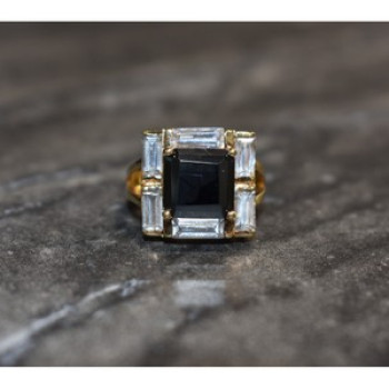 925 Sterling Silver Gold Plated Jewelry Glass & CZ Ring Size 6.5
