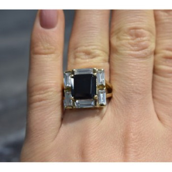 925 Sterling Silver Gold Plated Jewelry Glass & CZ Ring Size 6.5
