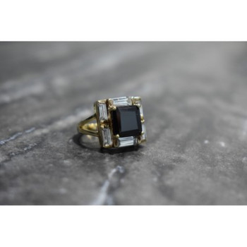 925 Sterling Silver Gold Plated Jewelry Glass & CZ Ring Size 6.5