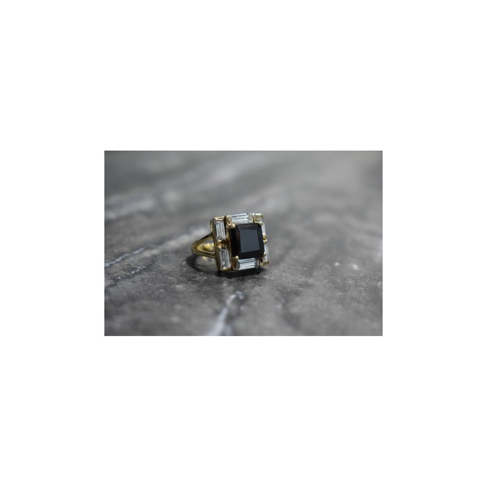 925 Sterling Silver Gold Plated Jewelry Glass & CZ Ring Size 6.5