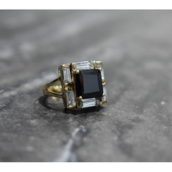 925 Sterling Silver Gold Plated Jewelry Glass & CZ Ring Size 6.5