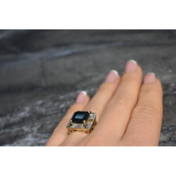 925 Sterling Silver Gold Plated Jewelry Glass & CZ Ring Size 6.5
