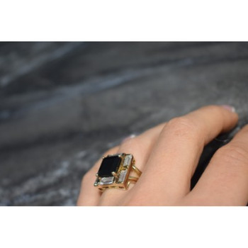 925 Sterling Silver Gold Plated Jewelry Glass & CZ Ring Size 6.5