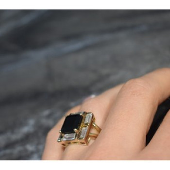 925 Sterling Silver Gold Plated Jewelry Glass & CZ Ring Size 6.5