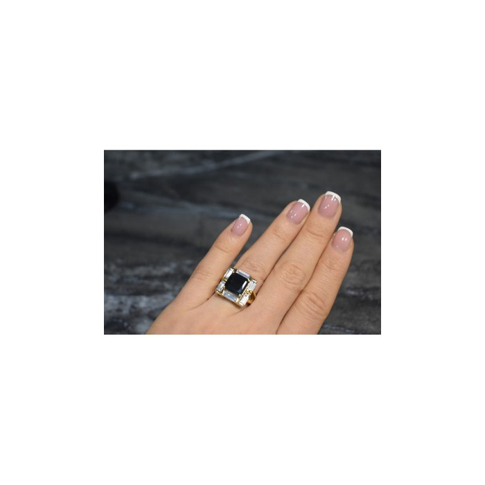 925 Sterling Silver Gold Plated Jewelry Glass & CZ Ring Size 6.5