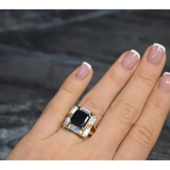 925 Sterling Silver Gold Plated Jewelry Glass & CZ Ring Size 6.5