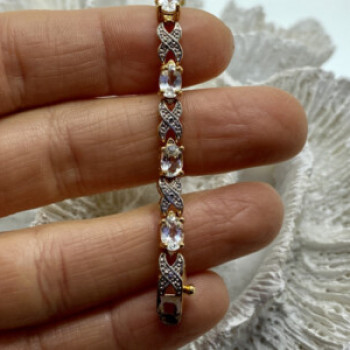 925 Sterling Silver Gold Plated Aquamarine Bracelet