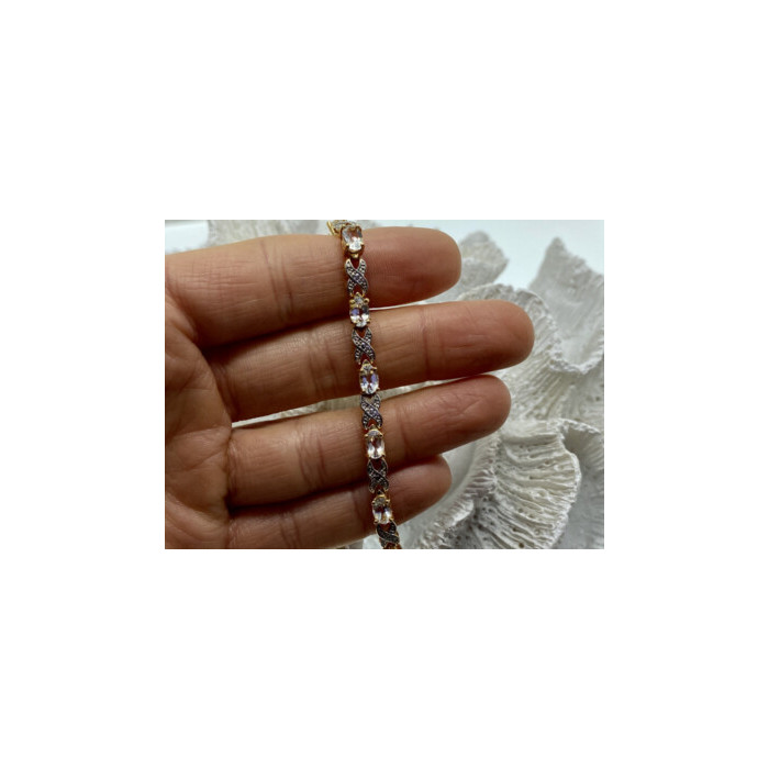 925 Sterling Silver Gold Plated Aquamarine Bracelet