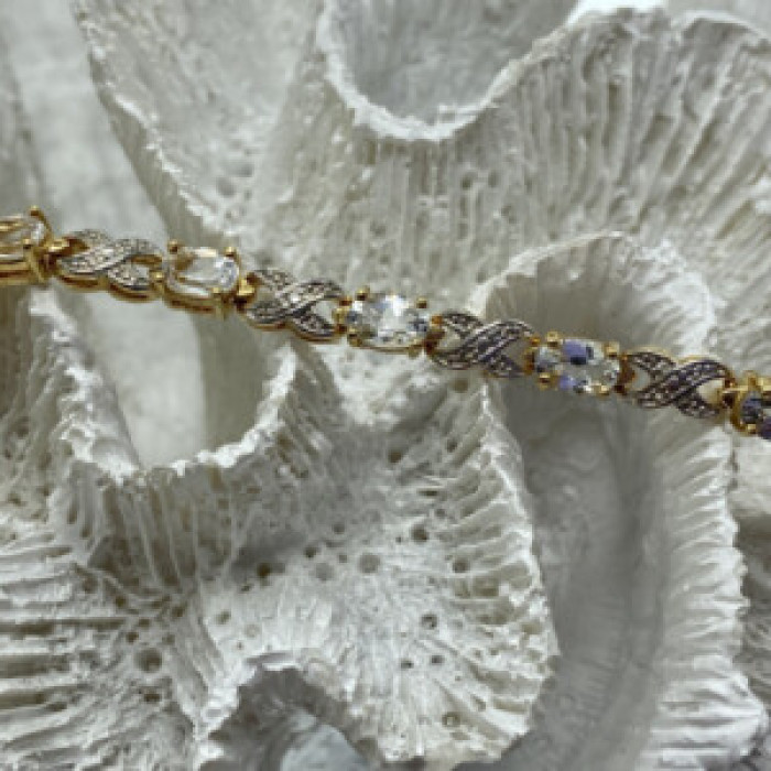 925 Sterling Silver Gold Plated Aquamarine Bracelet