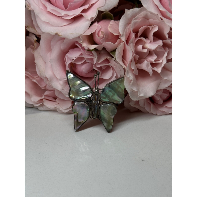 925 Sterling Silver Abalone Brooch Butterfly Length 1.5 In
