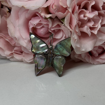 925 Sterling Silver Abalone Brooch Butterfly Length 1.5 In