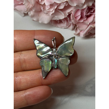 925 Sterling Silver Abalone Brooch Butterfly Length 1.5 In