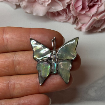 925 Sterling Silver Abalone Brooch Butterfly Length 1.5 In