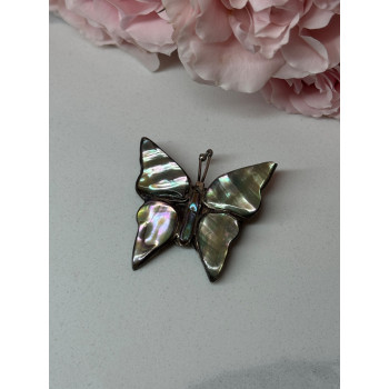 925 Sterling Silver Abalone Brooch Butterfly Length 1.5 In