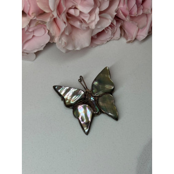 925 Sterling Silver Abalone Brooch Butterfly Length 1.5 In