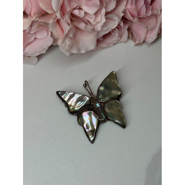 925 Sterling Silver Abalone Brooch Butterfly Length 1.5 In