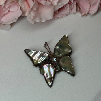 925 Sterling Silver Abalone Brooch Butterfly Length 1.5 In
