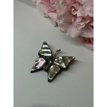 925 Sterling Silver Abalone Brooch Butterfly Length 1.5 In