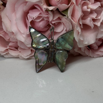 925 Sterling Silver Abalone Brooch Butterfly Length 1.5 In