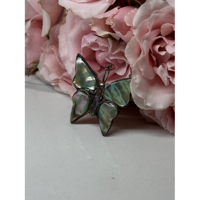 925 Sterling Silver Abalone Brooch Butterfly Length 1.5 In
