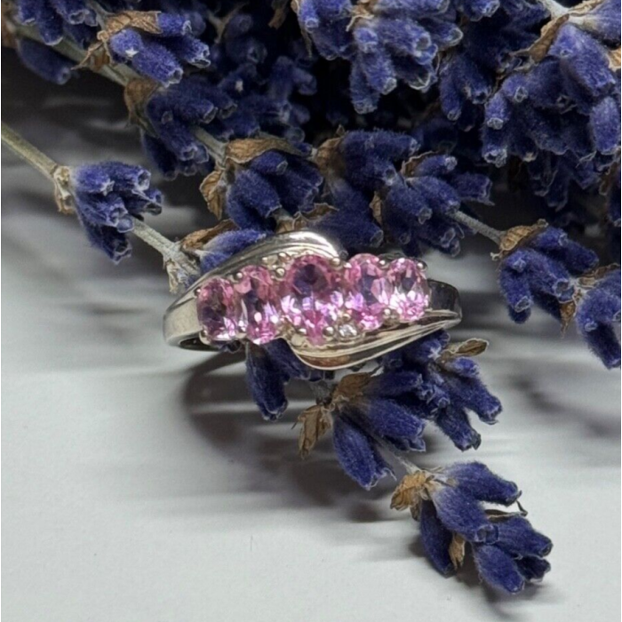 925 Sterling Silver Pink Spinel Ring Size 7