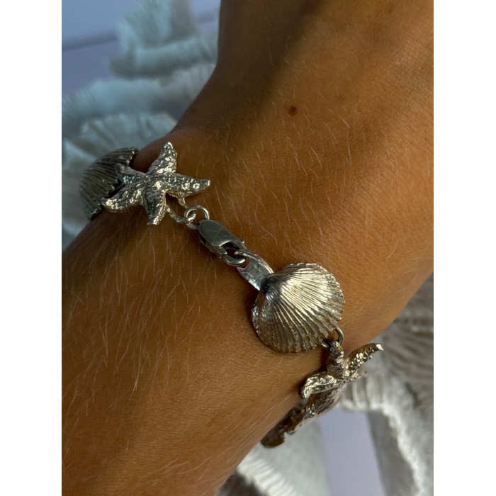 Summer Ocean Shell Star 925 Sterling Silver Bracelet Length 7