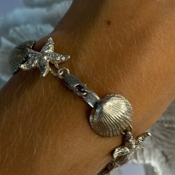 Summer Ocean Shell Star 925 Sterling Silver Bracelet Length 7