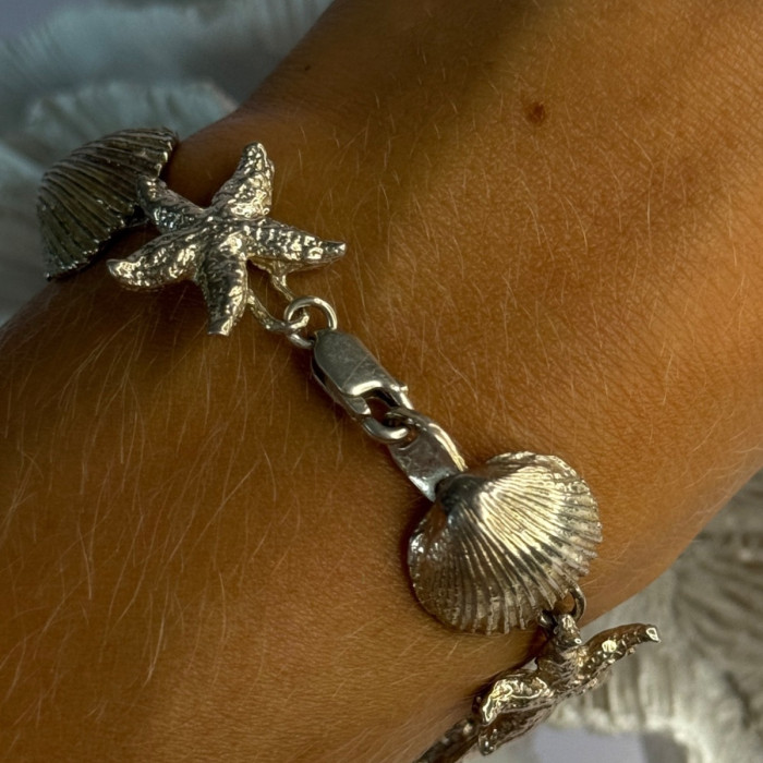 Summer Ocean Shell Star 925 Sterling Silver Bracelet Length 7