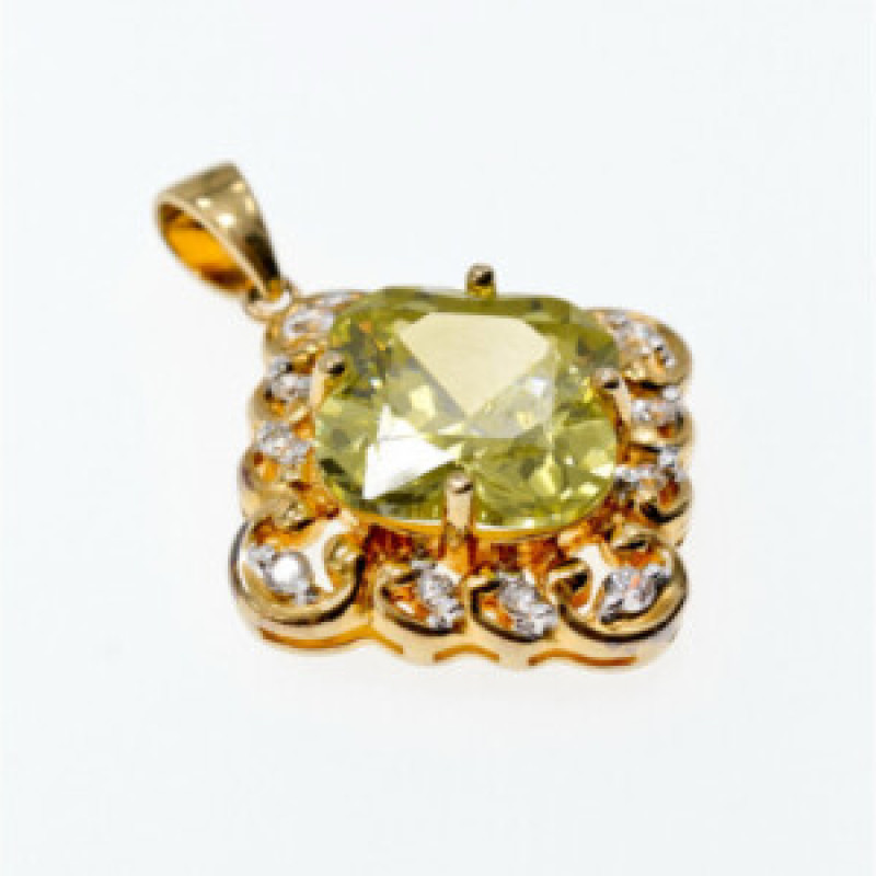 925 Sterling Silver Gold Plated Peridot & CZ Pendant