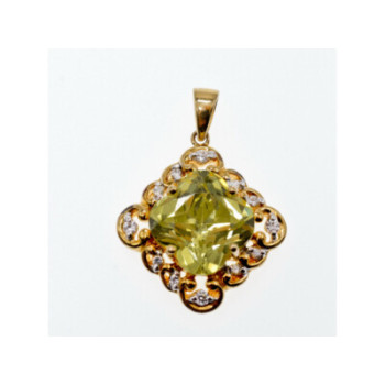 925 Sterling Silver Gold Plated Peridot & CZ Pendant