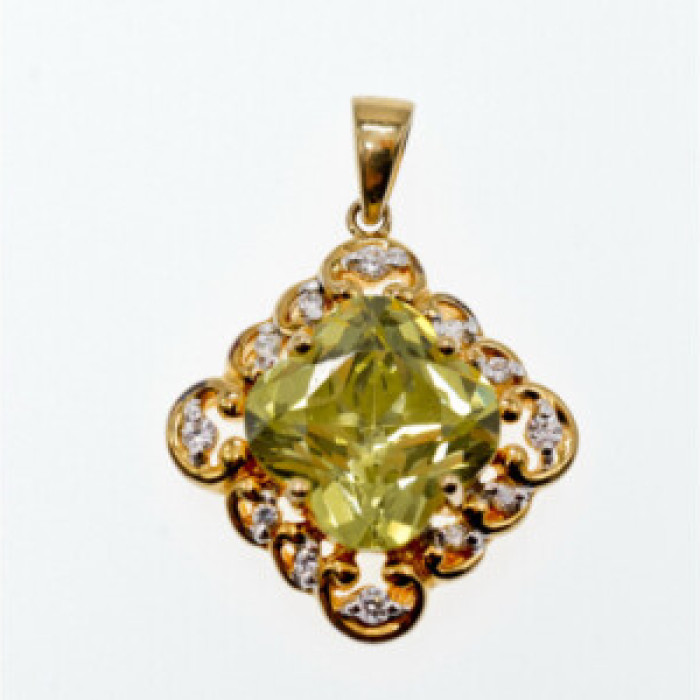 925 Sterling Silver Gold Plated Peridot & CZ Pendant