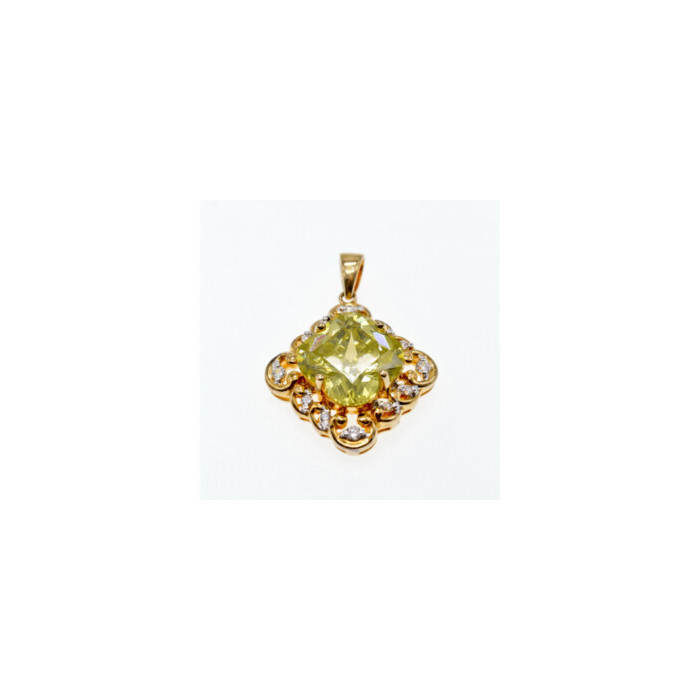 925 Sterling Silver Gold Plated Peridot & CZ Pendant