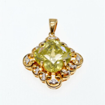 925 Sterling Silver Gold Plated Peridot & CZ Pendant
