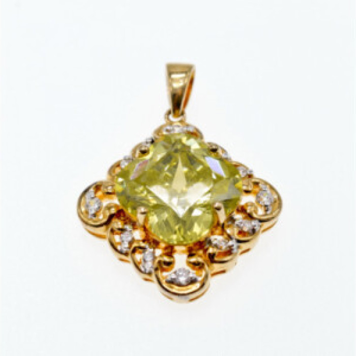 925 Sterling Silver Gold Plated Peridot & CZ Pendant