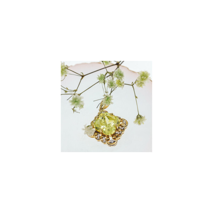 925 Sterling Silver Gold Plated Peridot & CZ Pendant