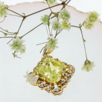 925 Sterling Silver Gold Plated Peridot & CZ Pendant