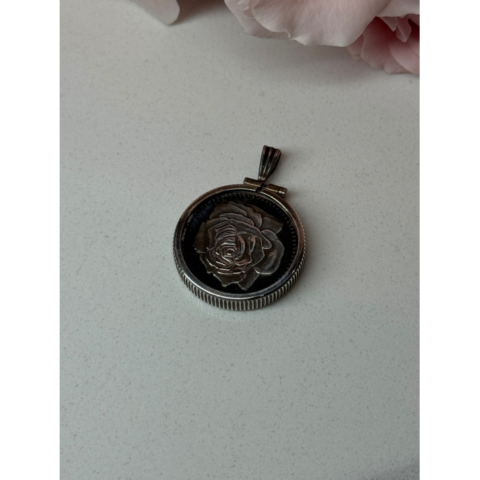 925 Sterling Silver Pendant-Medal Rose Length 1.3 In