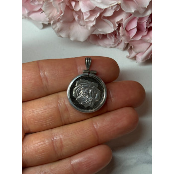 925 Sterling Silver Pendant-Medal Rose Length 1.3 In