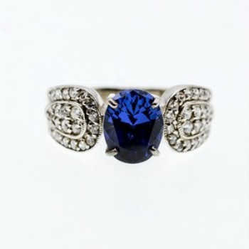 925 Sterling Silver Blue & White CZ Ring Size 11