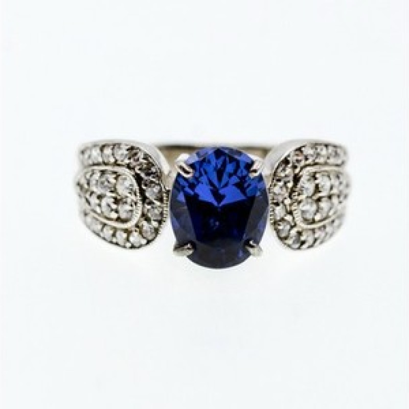 925 Sterling Silver Blue & White CZ Ring Size 11
