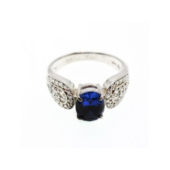 925 Sterling Silver Blue & White CZ Ring Size 11