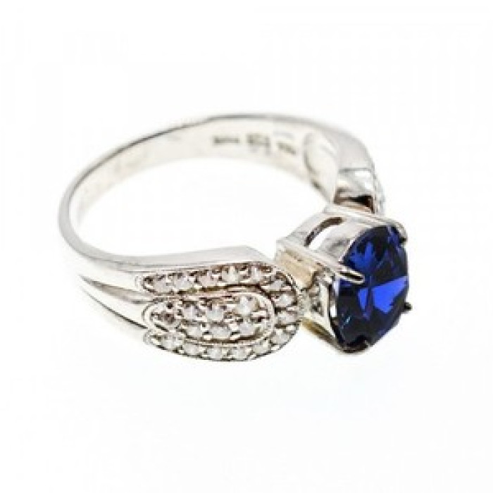 925 Sterling Silver Blue & White CZ Ring Size 11