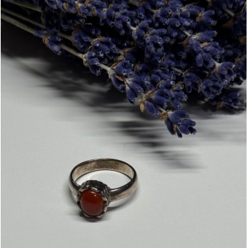925 Sterling Silver Amber Ring Size 6