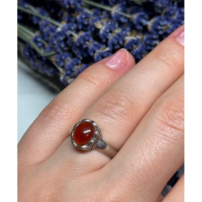 925 Sterling Silver Amber Ring Size 6